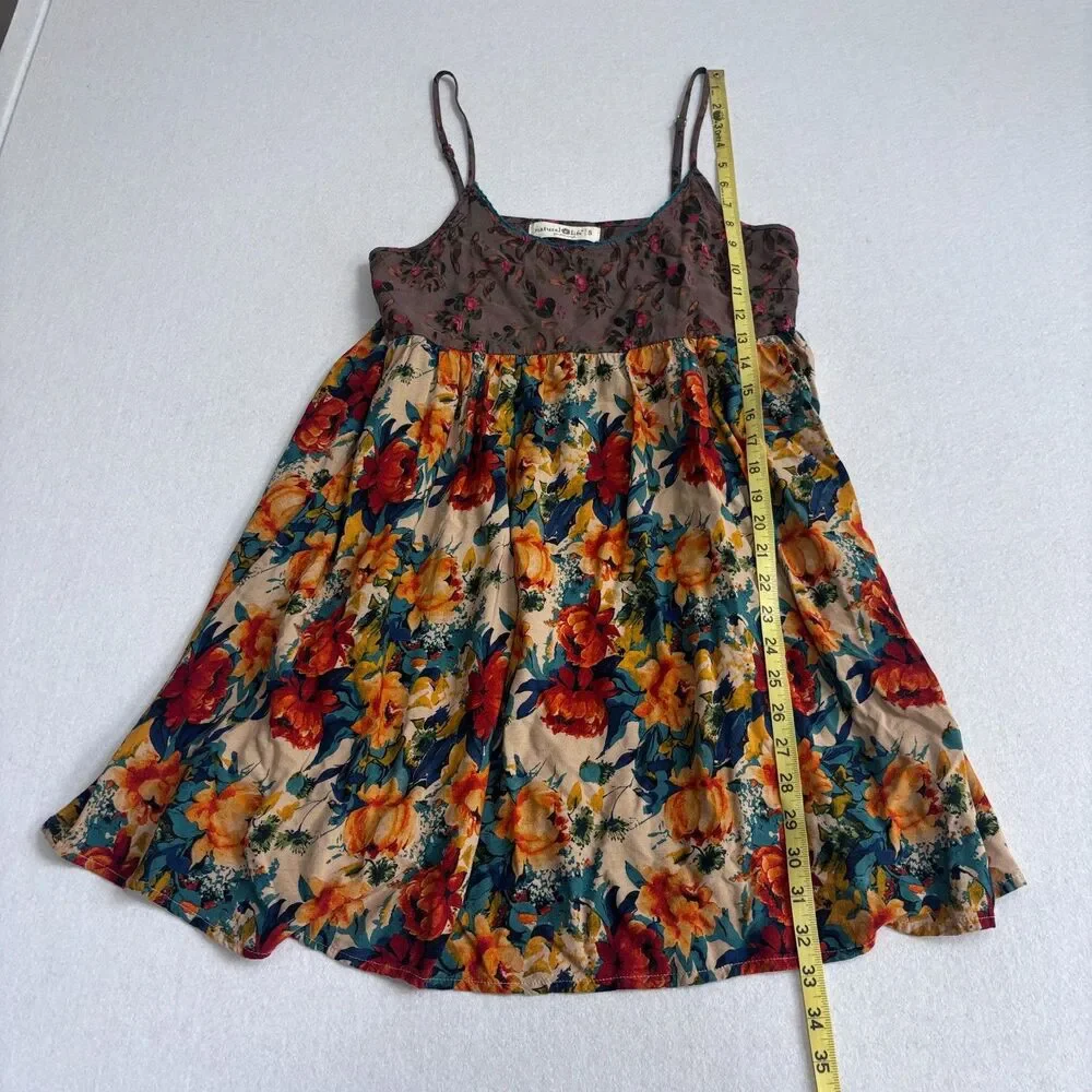Natural Life Gigi Floral Mini Dress Women's S Orange Blue Boho Festival Fairy